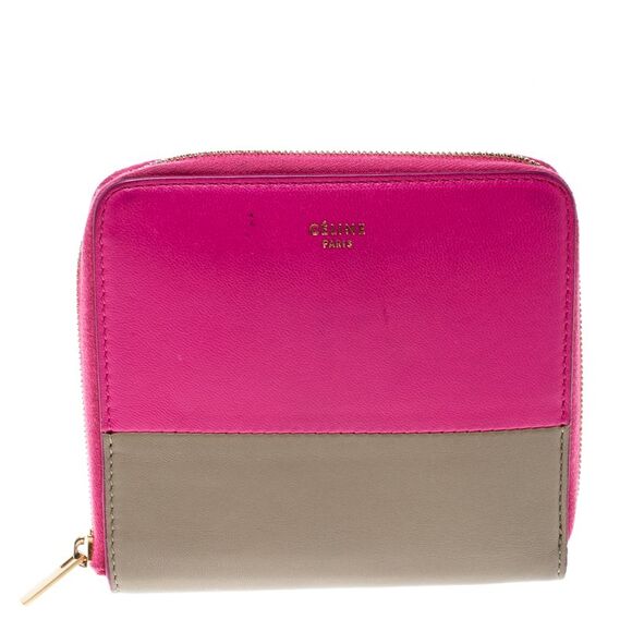 Celine Pink/Beige Leather Zip Around Compact Wallet - Picture 1 of 4